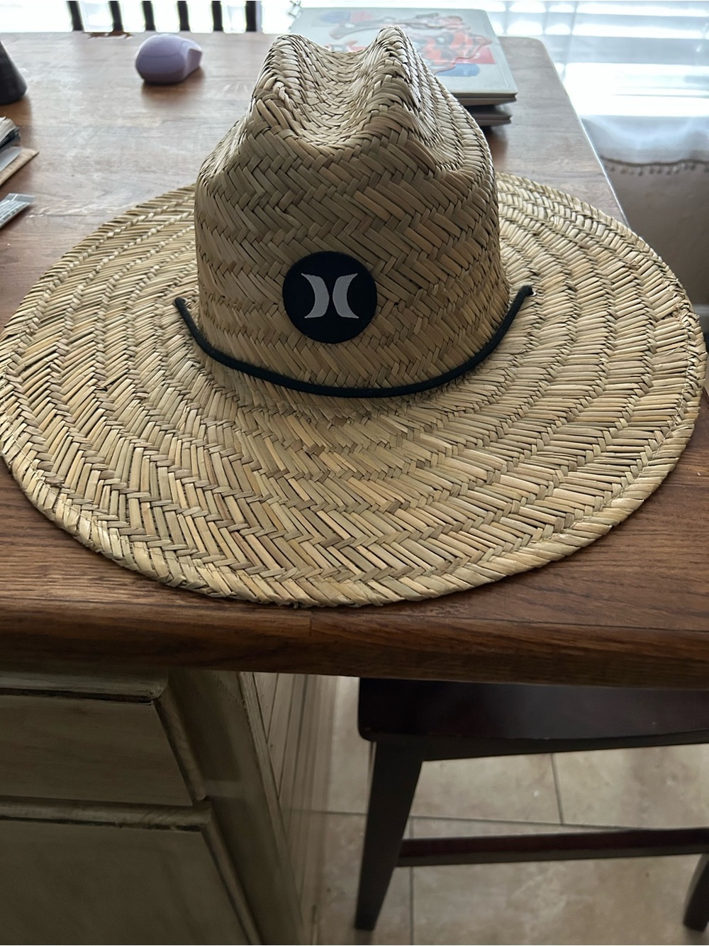 Hurley Natural Straw Sun Hat with Black Logo Patch L/XL